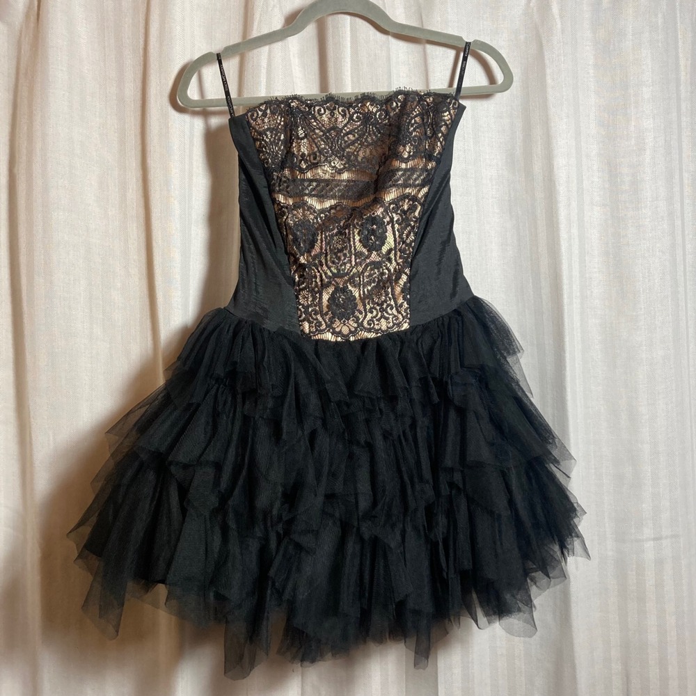 Jessica McClintock Black Gold Lace Tulle Mini Dress 4 Prom Homecoming Balletcore